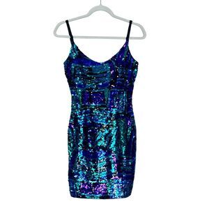 Black Tie By Oleg Cassini Mini Dress Womens Size 4 Blue Purple Sequined Beaded